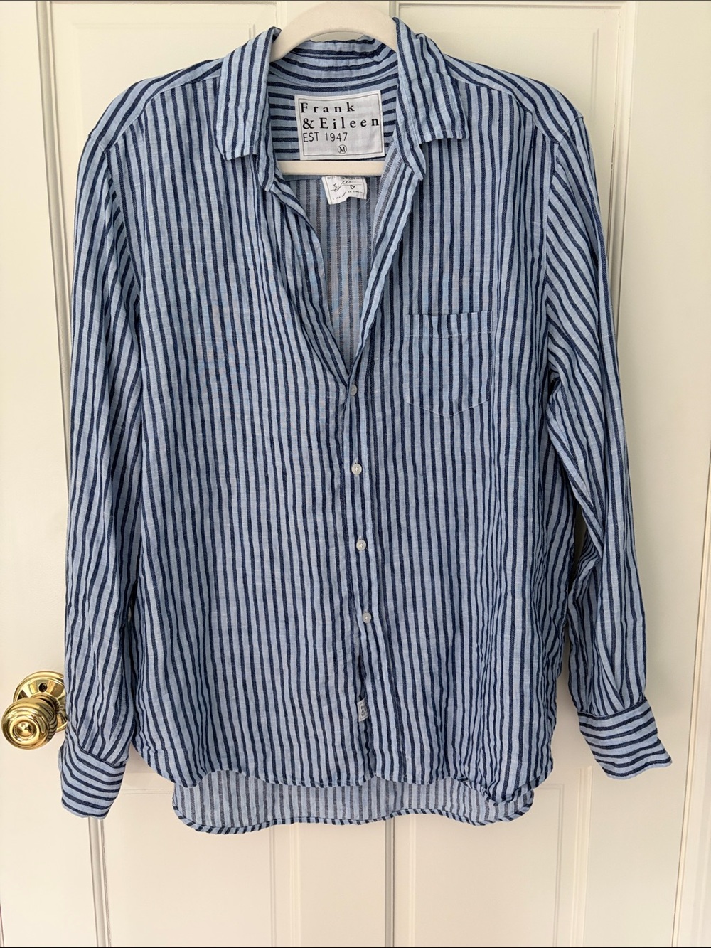 Frank & Eileen Eileen 100% Linen Blue Stripe Button-Down Shirt, sz M worn once!